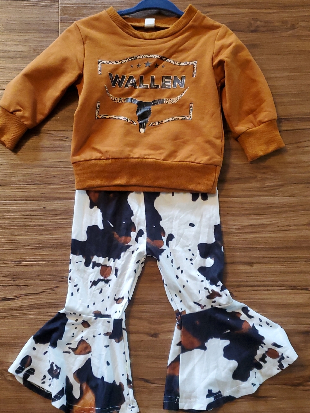 Wallen Mustard Sweatshirt & Cow Print Ruffle Pants Set
